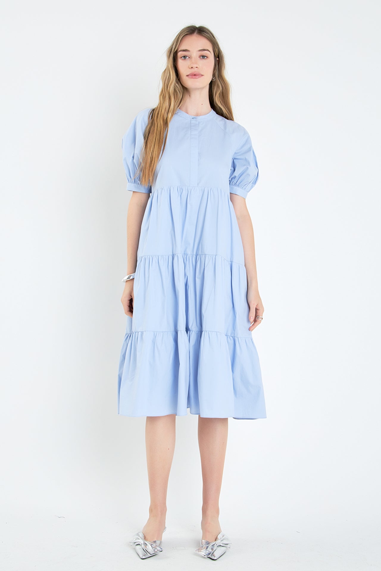 Short Puff Sleeve Midi Dress