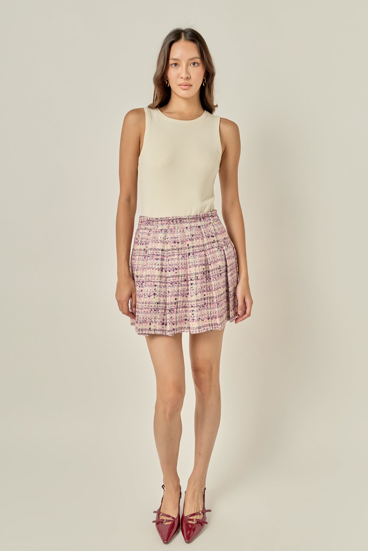 Mサイズ THEREDTHREAD tweed pleated skirt Tweed Pleated Skirt – English Factory