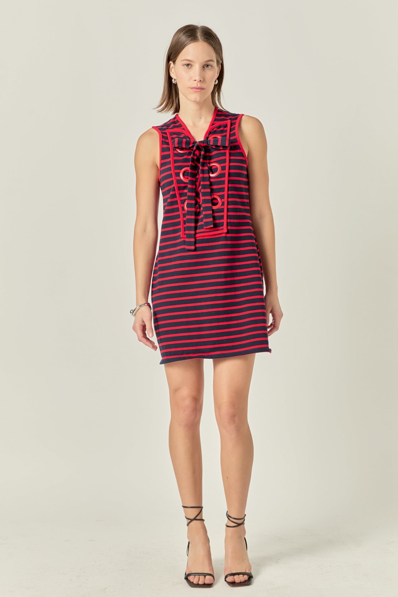 English Factory - Striped Knit Lace Up Dress NAVY/RED / M English Factory - Striped Knit Lace Up Dress NAVY/RED / M