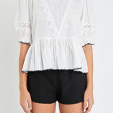Embroidered Blouse with Scalloped Hem