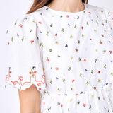 Floral Embroidery Scalloped Top