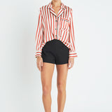 Striped Satin Shirt with Piping