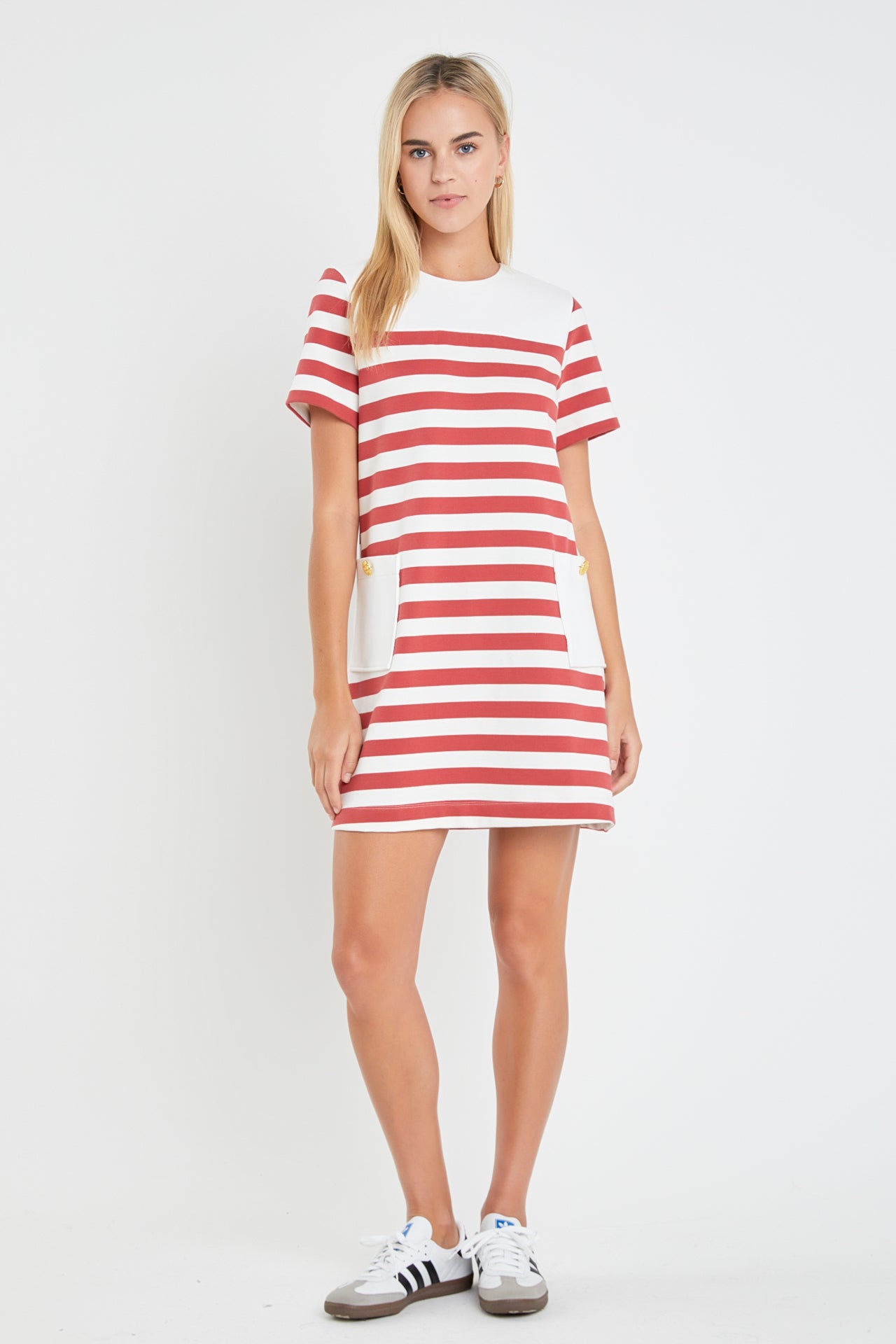 Striped Dress with Patch Pockets Striped Dress with Patch Pockets