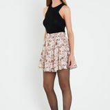 Printed Linen Tiered Mini Skirt