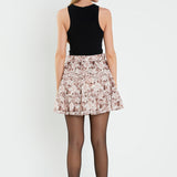 Printed Linen Tiered Mini Skirt