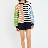 Striped Combo Sweater with Buttons