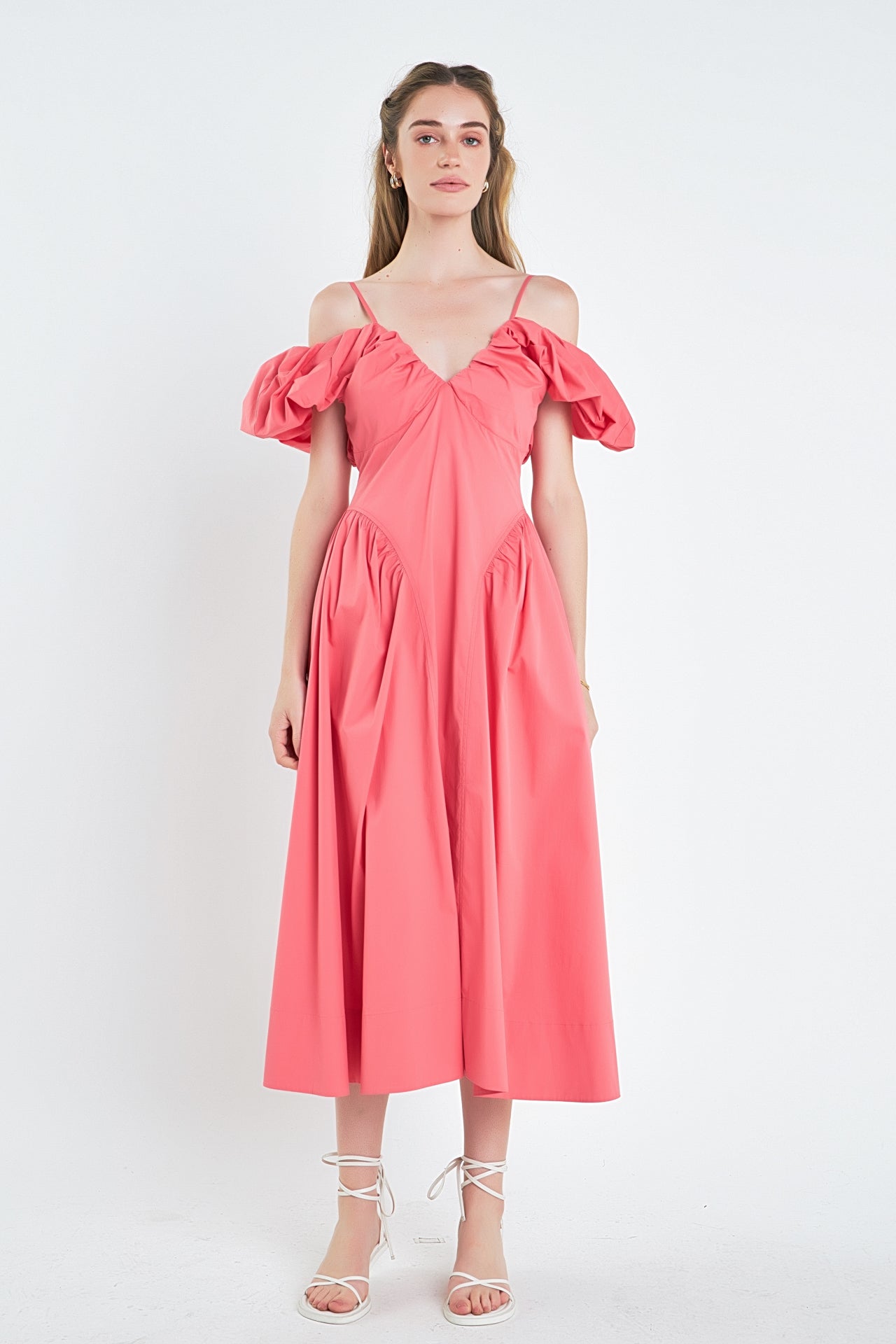 ruched and ruffled midi dress English Factory