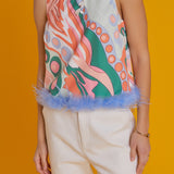 Print Top With Feathers