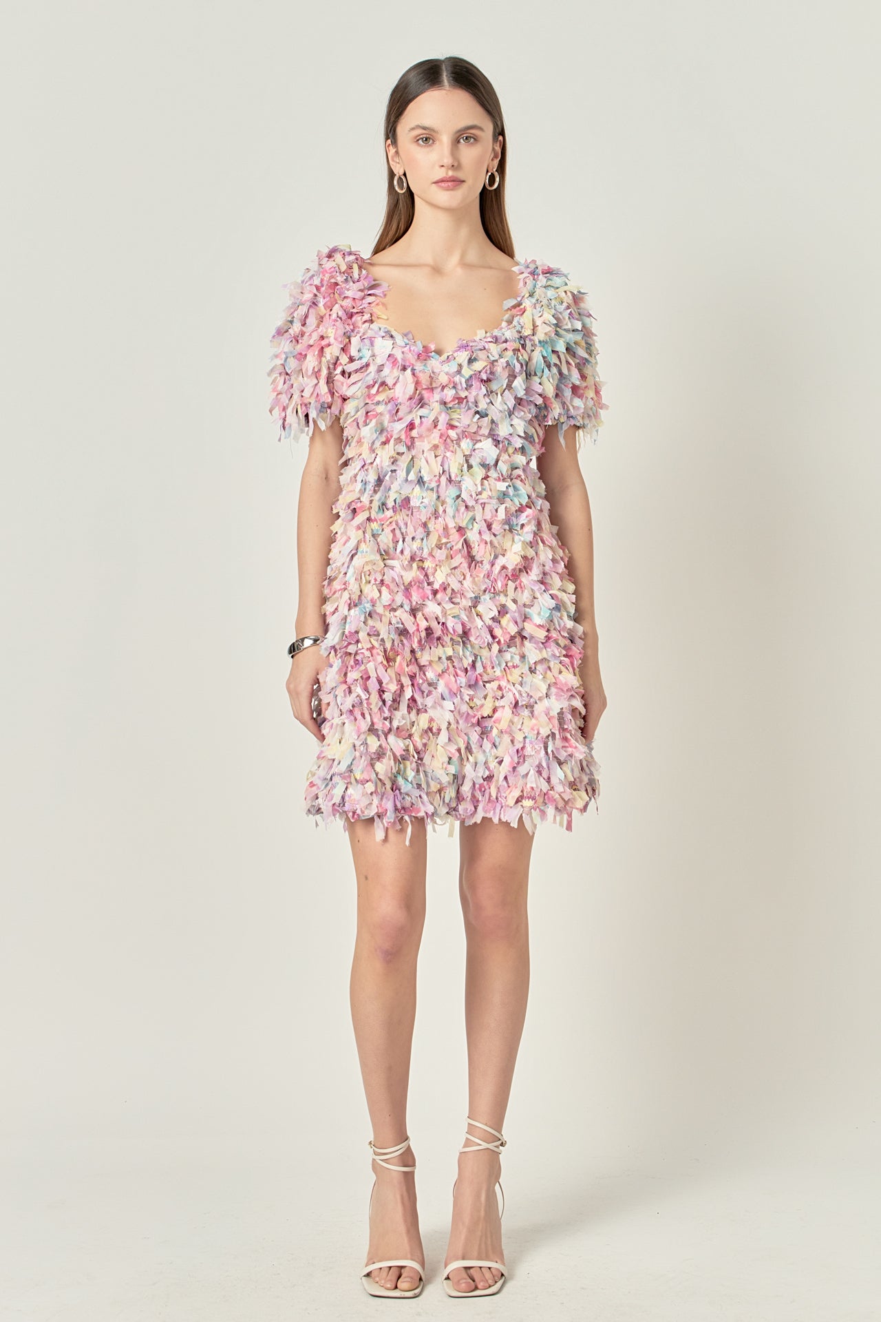 english factory textured floral mini dress Premium Textured Ribbon Mini Full Dress