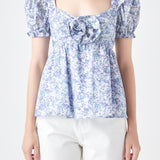 Floral Print Top With Flower