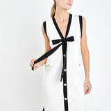 Knit Midi Dress With Ribbon Tie
