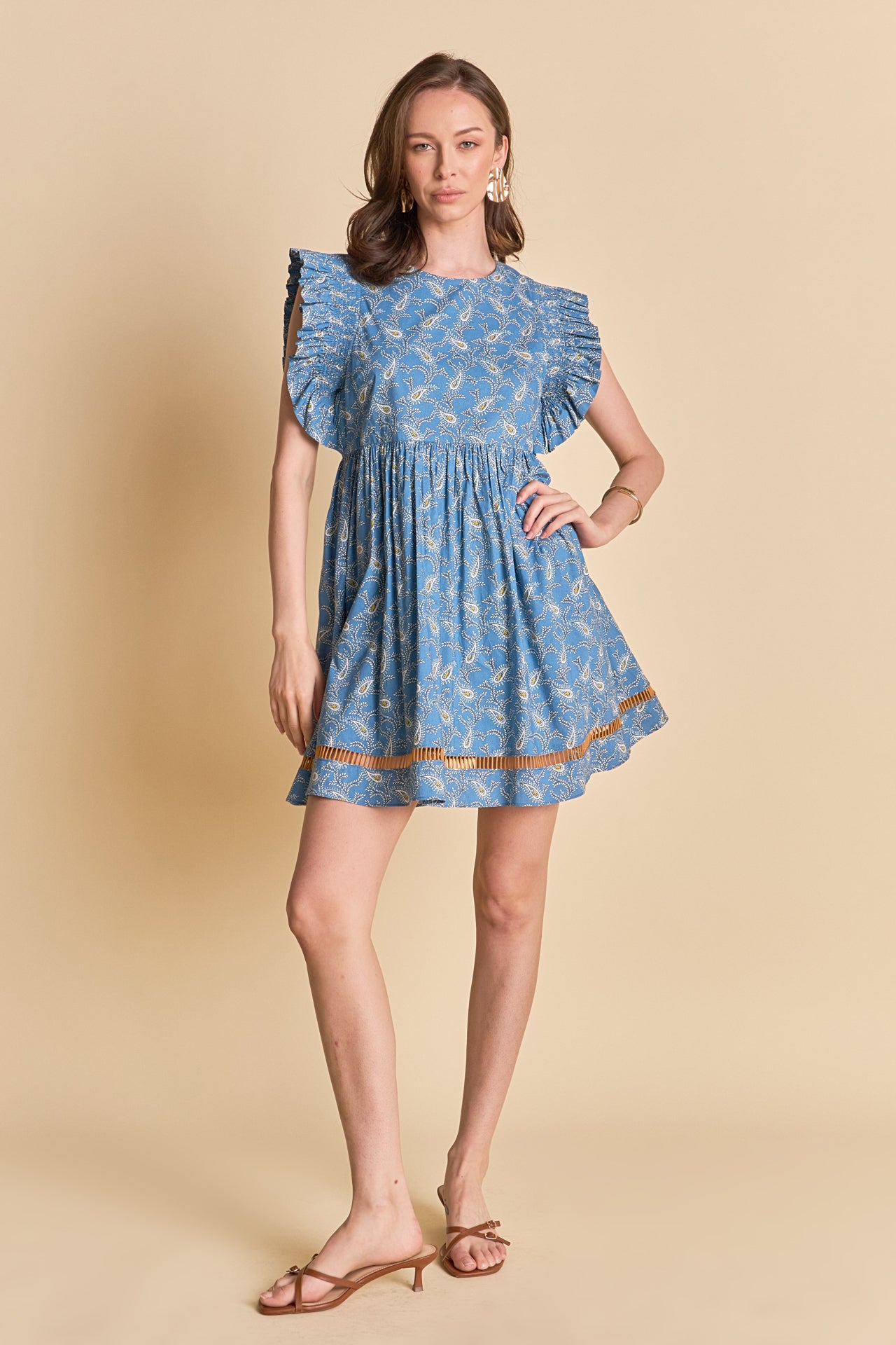 Paisley Print Ruffle Sleeve Mini Dress – English Factory