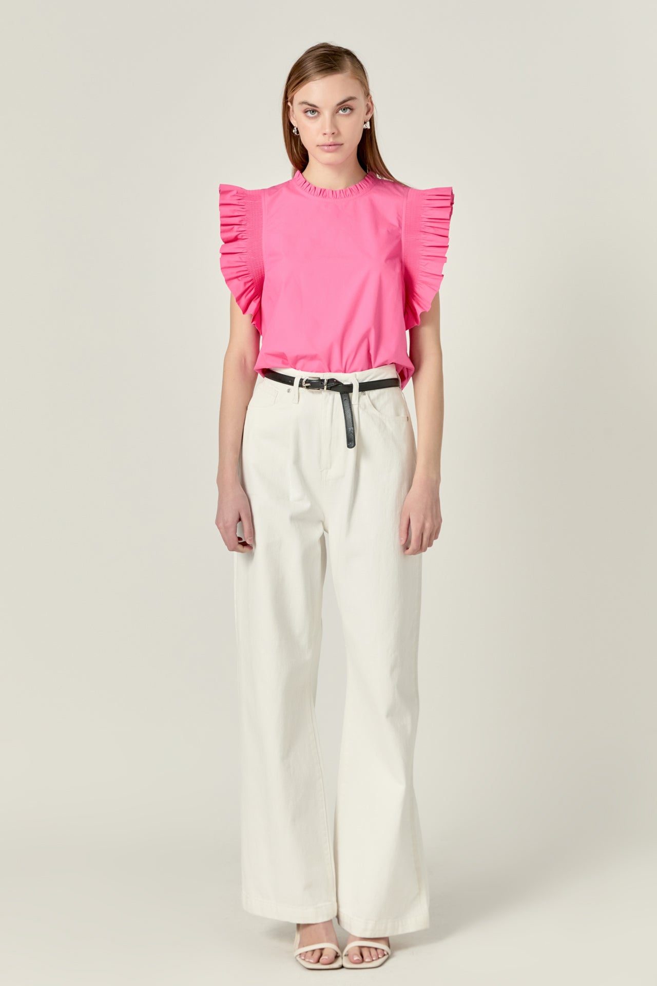 Ruffle Sleeve Poplin Top – English Factory