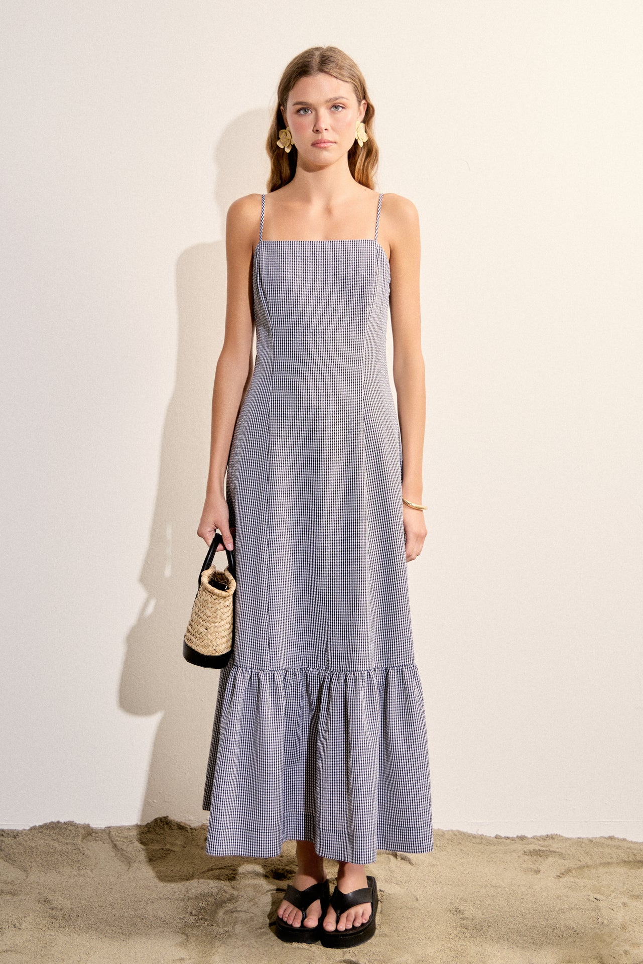 Gingham Square Neck Maxi Dress – English Factory