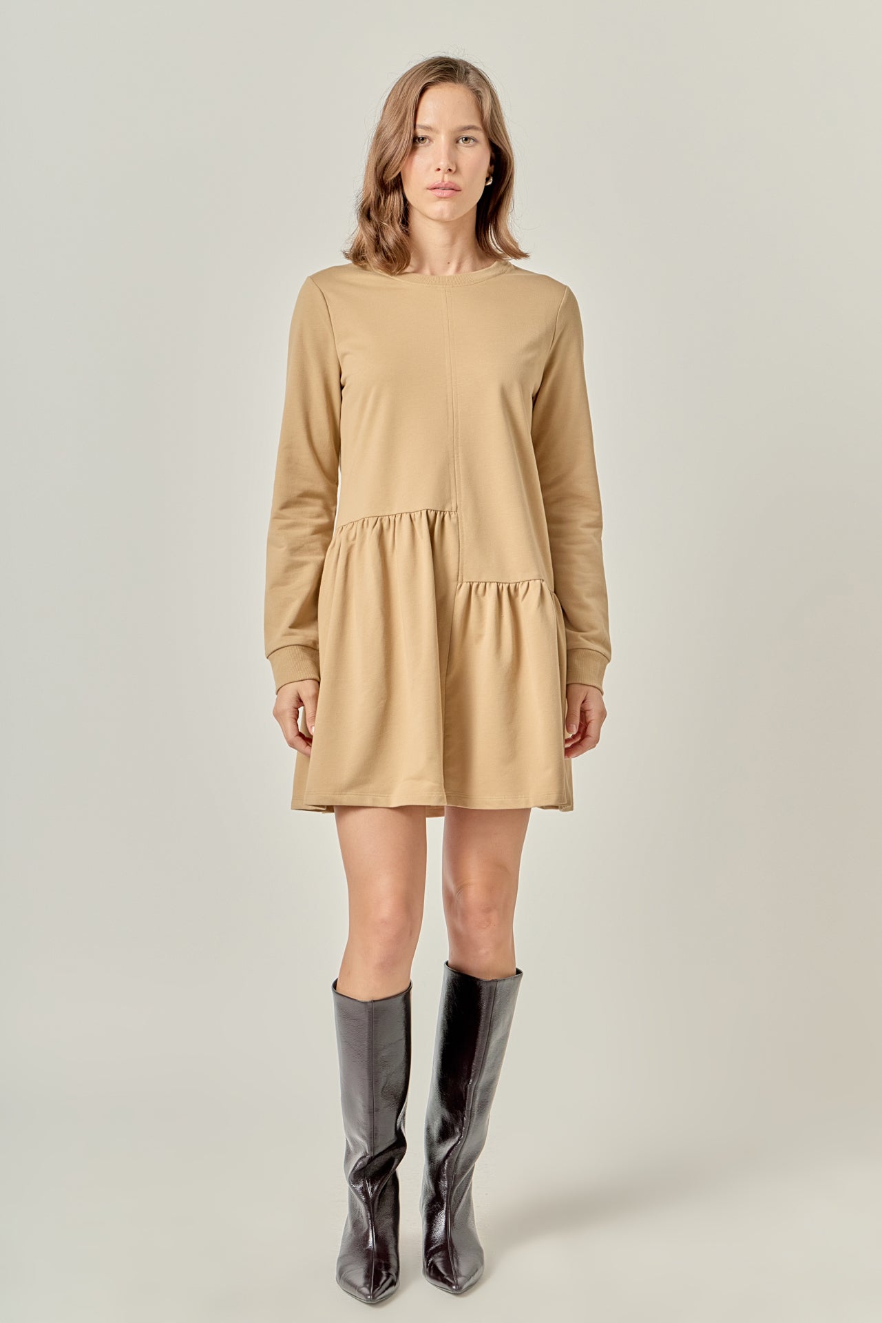 knit unbalanced seam dress English Factory size-m-l