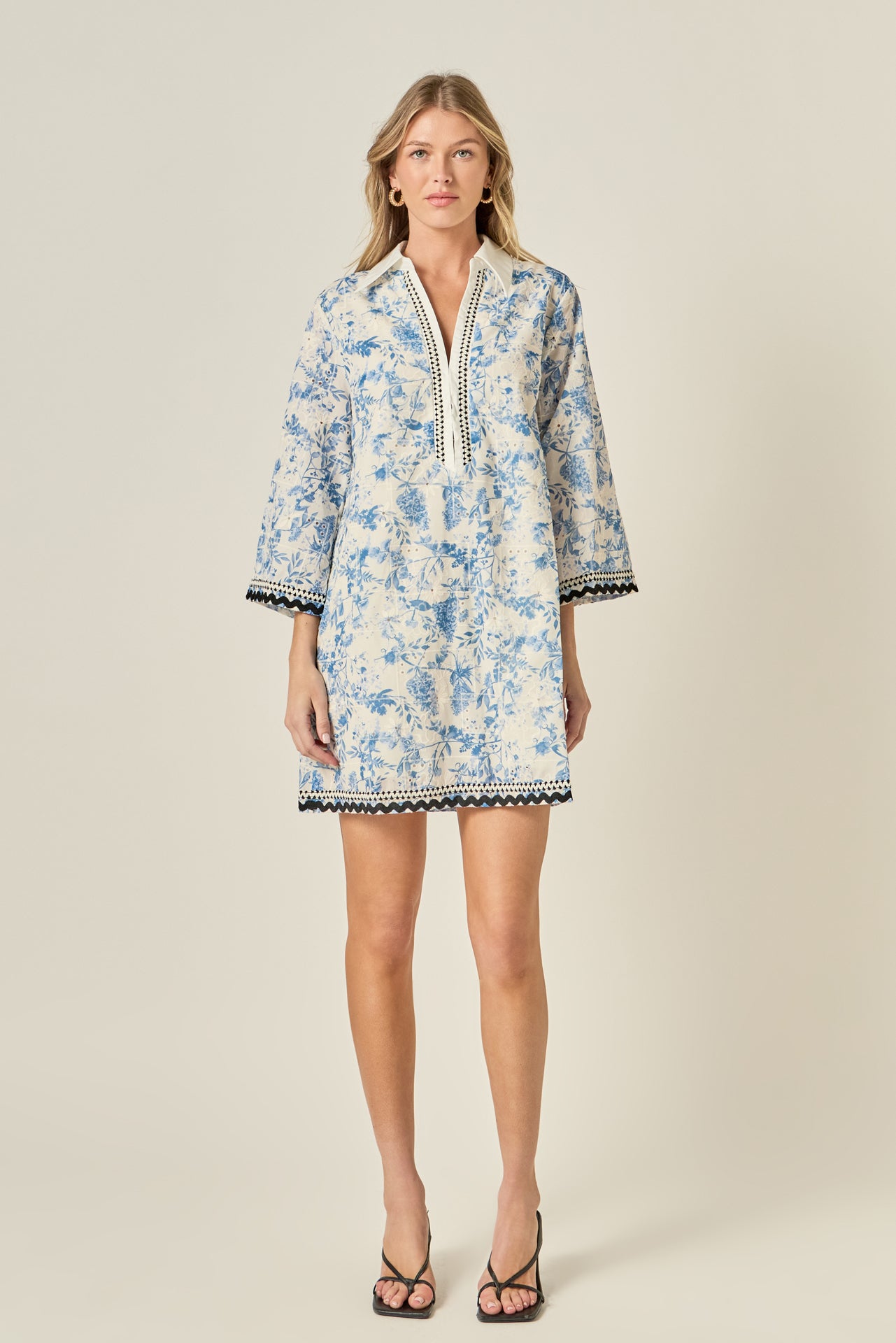 Floral Embroidery Mini Dress BLUE / XS