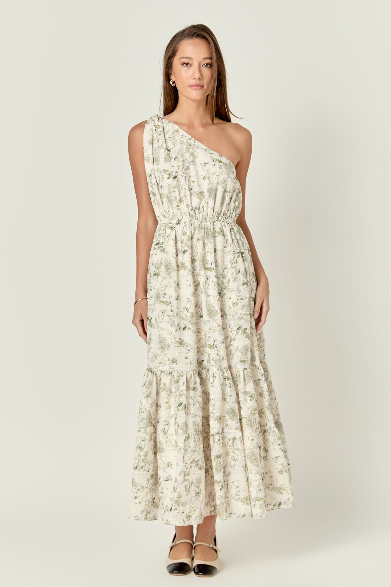 Floral Embroidery One Shoulder Maxi Dress – English Factory