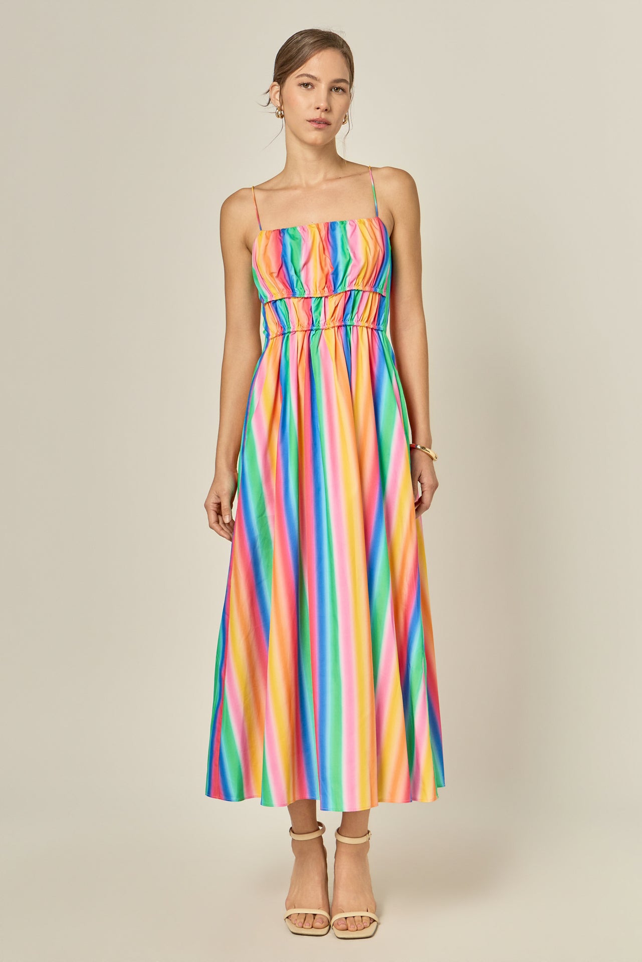 rainbow striped maxi dress English Factory Women's Stripe Sleveless DELTA CHILDREN Epic Place Perfect for both casual autopostr_pinterest_65798 Size:XS | Indigo