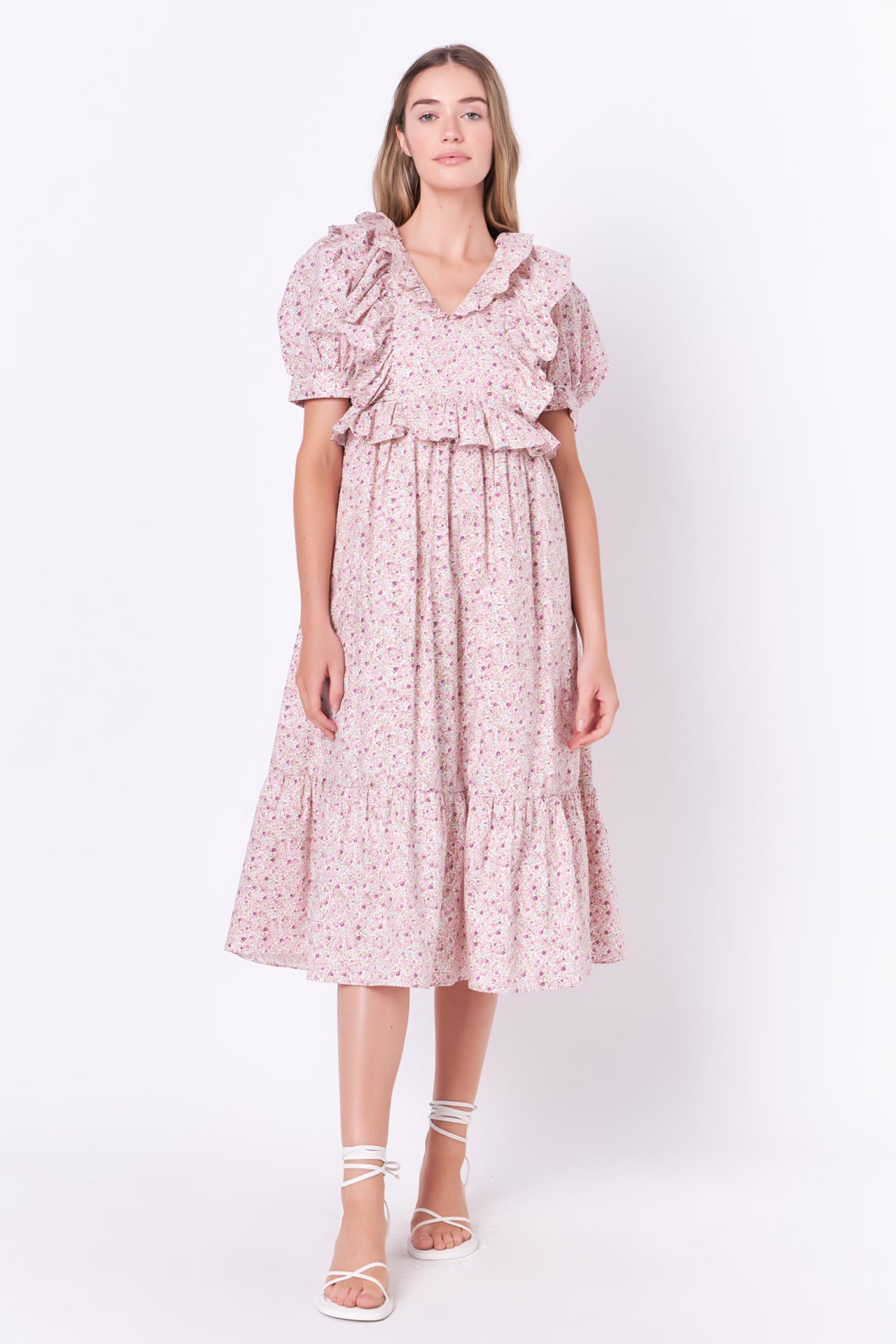 Cotton Floral Ruffled Midi Dress – English Factory