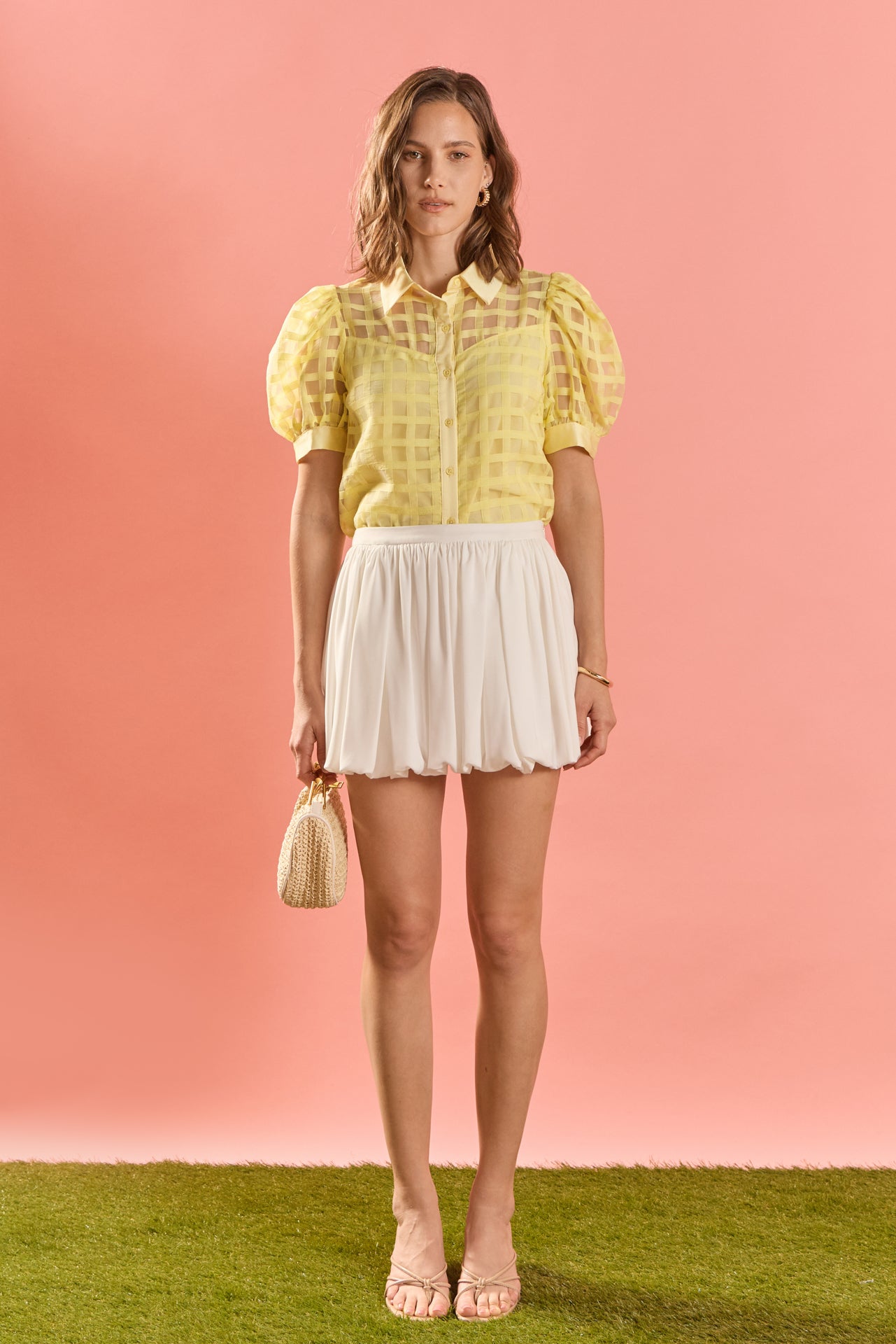 Short Sleeve Organza Grid Blouse – English Factory