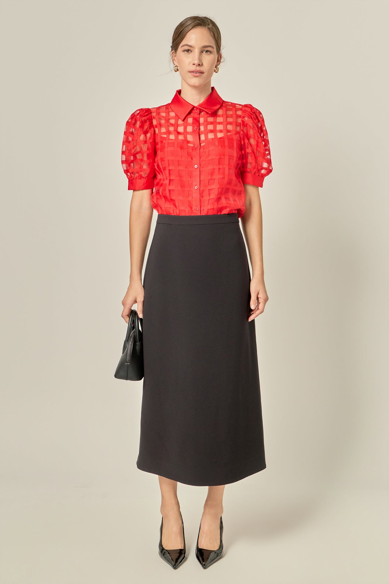 Short Sleeve Organza Grid Blouse – English Factory