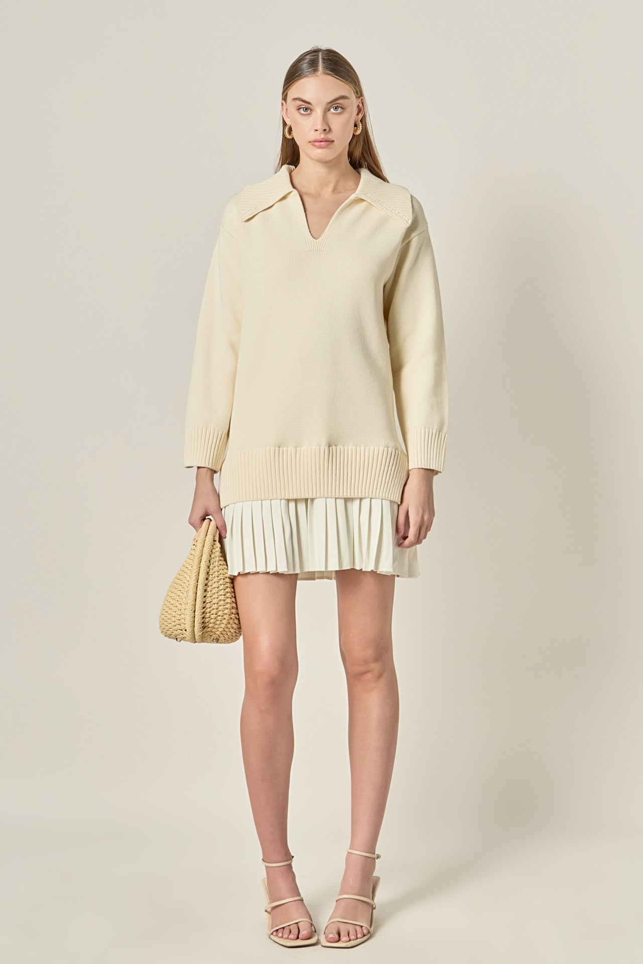 English Factory Women's Mixed Media Pleated Mini Dress