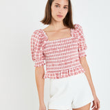 Gingham Contrast Bow Top
