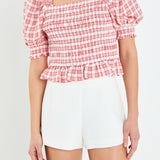 Gingham Contrast Bow Top