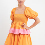 Colorblock Smocked Tiered Mini Dress