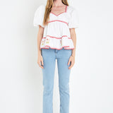 Embroidered Blouson Top