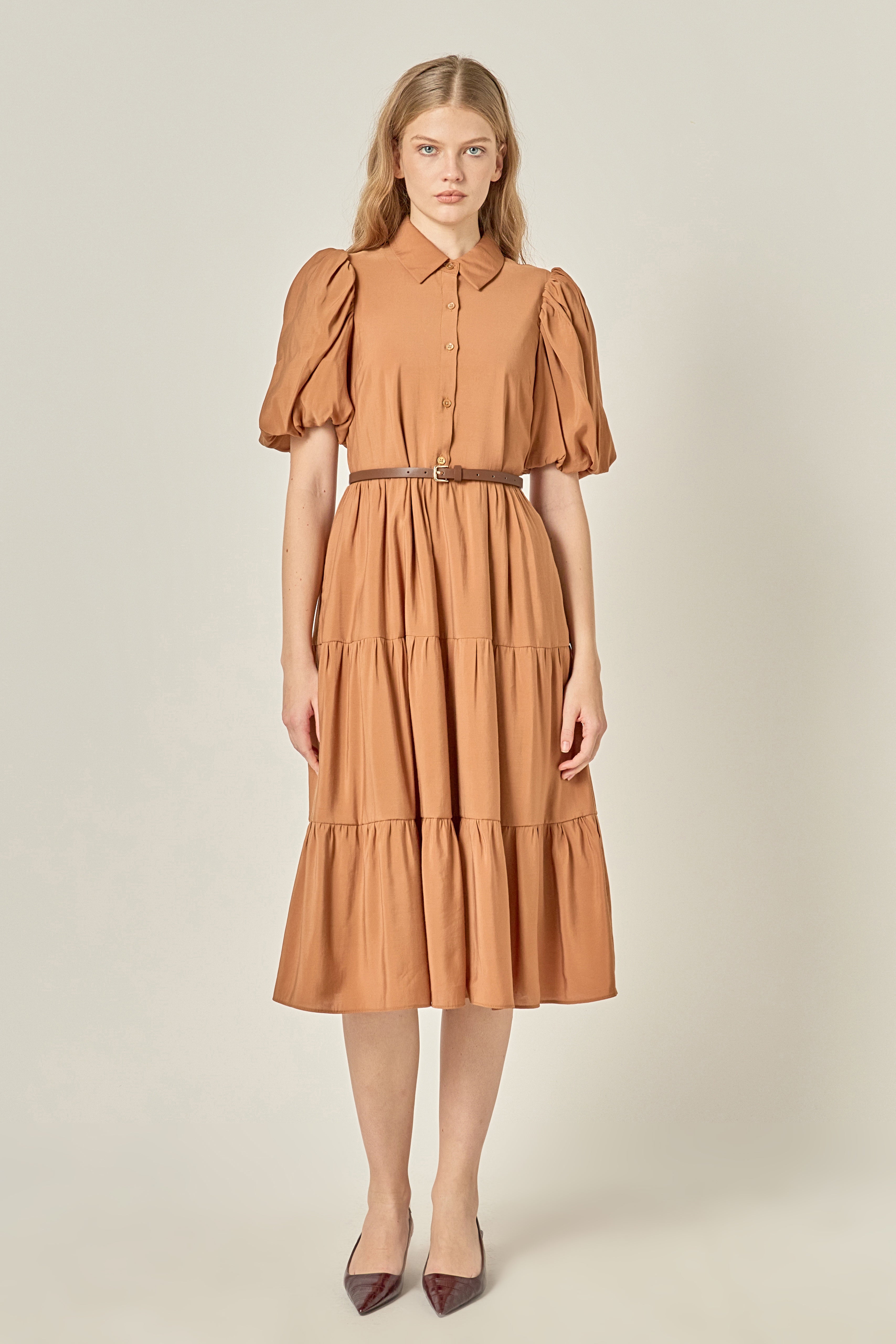 English Factory Women's Quarter Sleeve Bow Tie Midi Dress - Brown English Factory Women's Quarter Sleeve Bow Tie Midi Dress - Brown