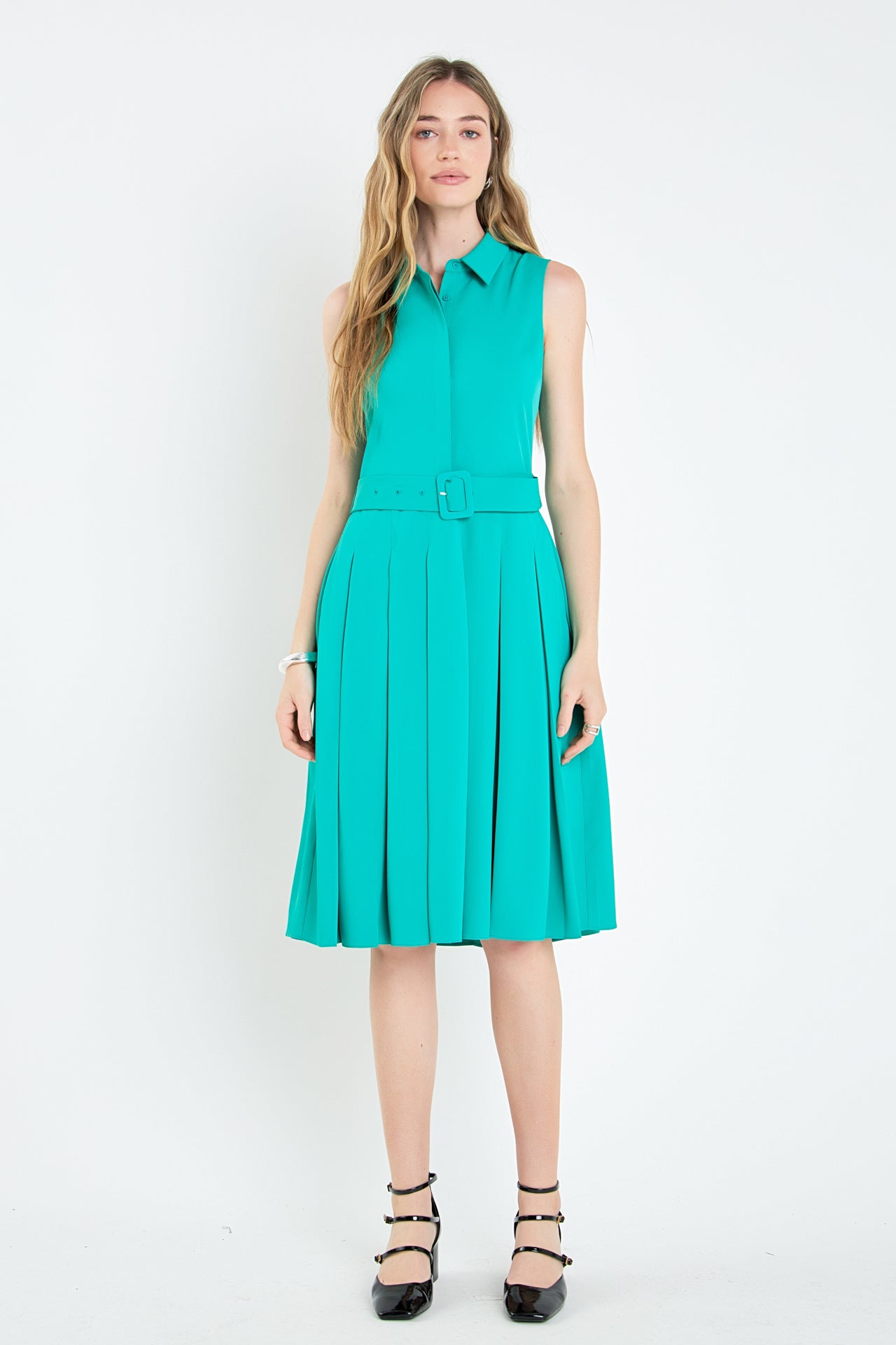 Sleeveless Pleated Midi Dress – English Factory