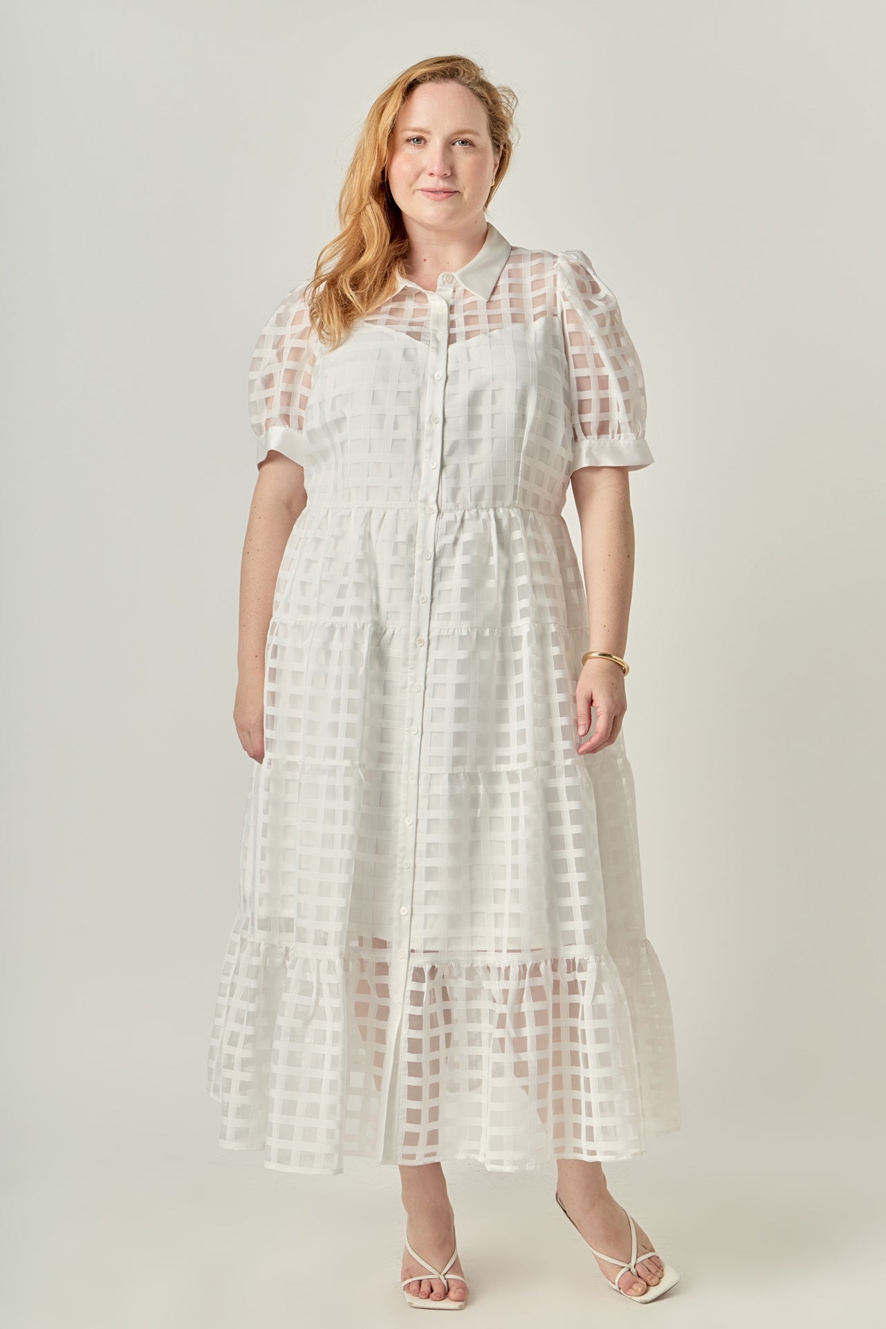 Plus Size Gridded Organza Tiered Maxi Dress – English Factory