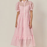 Gridded Organza Tiered Maxi Dress