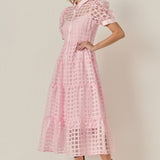 Gridded Organza Tiered Maxi Dress