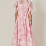 Gridded Organza Tiered Maxi Dress