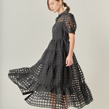 Gridded Organza Tiered Maxi Dress