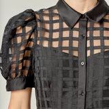 Gridded Organza Tiered Maxi Dress