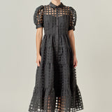 Gridded Organza Tiered Maxi Dress