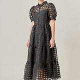 Gridded Organza Tiered Maxi Dress