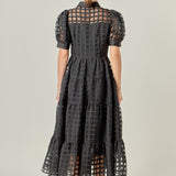 Gridded Organza Tiered Maxi Dress
