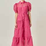 Gridded Organza Tiered Maxi Dress