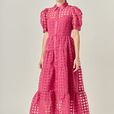 Gridded Organza Tiered Maxi Dress