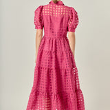Gridded Organza Tiered Maxi Dress