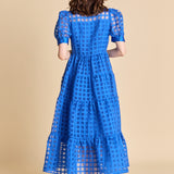 Gridded Organza Tiered Maxi Dress