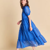 Gridded Organza Tiered Maxi Dress
