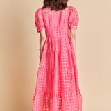 Gridded Organza Tiered Maxi Dress
