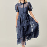 Gridded Organza Tiered Maxi Dress