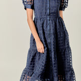 Gridded Organza Tiered Maxi Dress