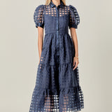 Gridded Organza Tiered Maxi Dress